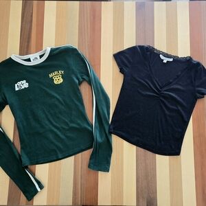 Bershka Green Bob Marley One Love Graphic and Black Lace Tops Size S